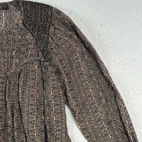 Isabel‎ Marant Blouse 42 Sheer Peasant Boho Wita Smocked Silk Top Prairie - Picture 3 of 16